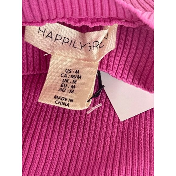 Happily Grey Ribbed Halter Crop Top Womens Size Medium Polyester Vibrant Pink - Picture 3 of 7